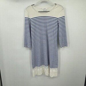 Market & Spruce Womens Dress Medium Petite Blue Striped Eyelet Preppy Nautical